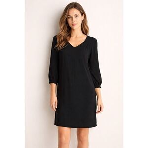 Old Navy Black Shift Dress Petite Small Rayon V Neck 3/4 Sleeve